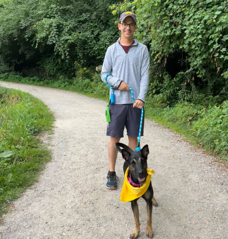 Student walking his dog