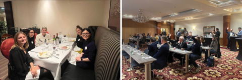 Attendees dining at Paris event and sitting at conference tables