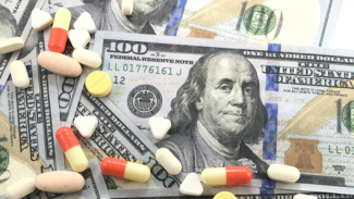 Photo illustration of drugs and money