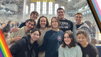 OFB student group photo with a Pride flag border