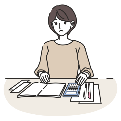 Financial hardship - young woman with financial items on table